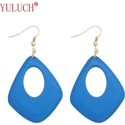 YULUCH Personality Natural Wooden Geometric Drops Hollow Out Oval Pendant for African Womens National Jewelry Earrings Gifts
