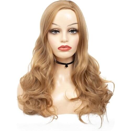 Synthetic Body Wave Wig 26 Inch Golden Heat Resistant Fiber Hair Wigs Blonde Side Part Wave Wig For Women