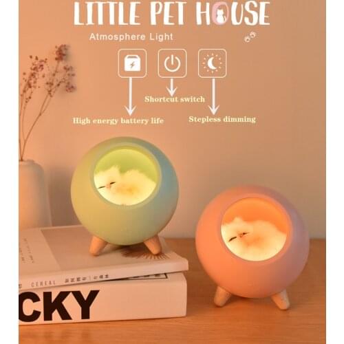 LED Night Light New Cute Little Pet Atmosphere Lamp With Bluetooth Speaker USB Charging Bedroom Decor Touch Desk Light