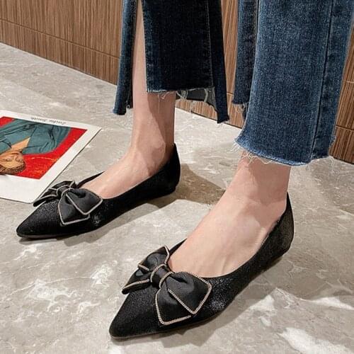 2021 Summer Women Elegant Butterfly Pointed Toe Solid Color Pumps Fashion Soft Lightweight Comfort Casual Slip-On Flats Shoes