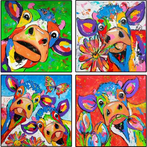 Modern home decoration animal graffiti cow canvas painting art posters and prints street childrens room wall pictures