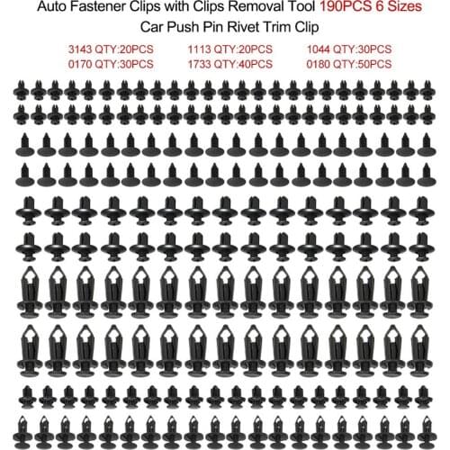 190Pcs 6 Sizes Universal Auto Fastener Clips Plastic Fastener Rivet Clips Car Push Pin Rivet Trim Clips Car Accessories