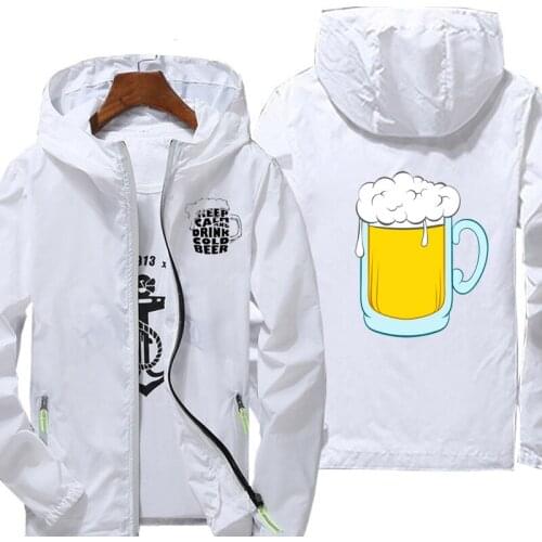 Windbreaker Jacket men summer Beer Print jacket male waterproof Hoodie zipper thin jacket womens casual jacket