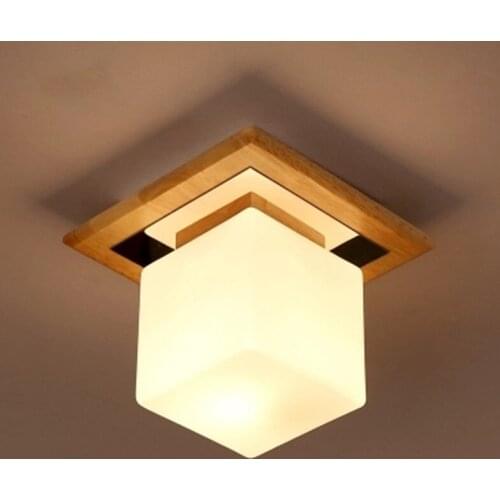 Japanese wood led ceiling light square glass entrance corridor bedroom lights 20*20cm