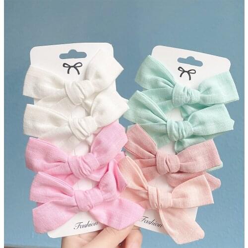 4Pcs/Set Cotton Solid Color Bowknot Hair Clip For Kids Girls Boutique Handmade Bows Hairpins Barrettes Headwear Hair Accessories