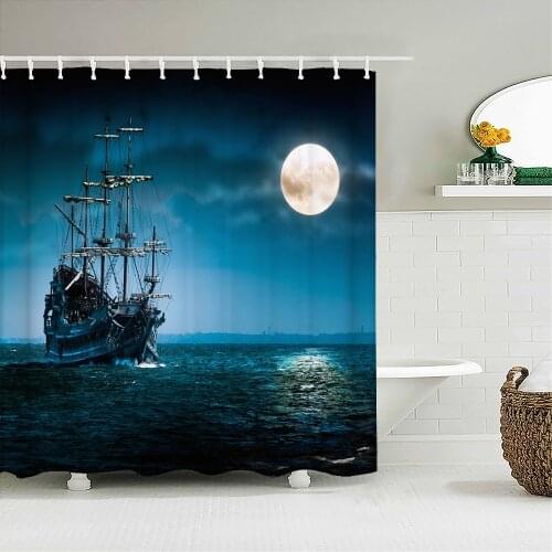 Old Pirate Ship Sea Shower Curtains 3d Printing Bath Curtain With 12 Hooks Bathroom Waterproof Polyester Cloth Bath Screen