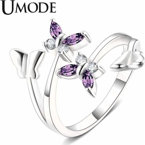 UMODE Purple Butterfly Wedding Rings for Women Open Adjustable Rings Fashion Lovers Jewelry Accessories UR0496B