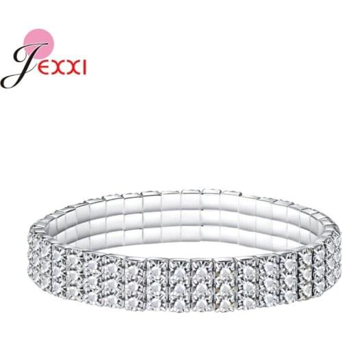 925 Sterling Silver CZ Crystal Bracelet Bangle Stretch Bling Single Row Rhinestones Bracelets For Women Elasticity Wedding