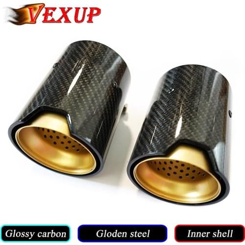 1Piece Glossy Carbon Fiber Exhaust Tip Golden Steel Muffler For BMW M Series 1 2 3 4 5 Series Pipe Nozzle