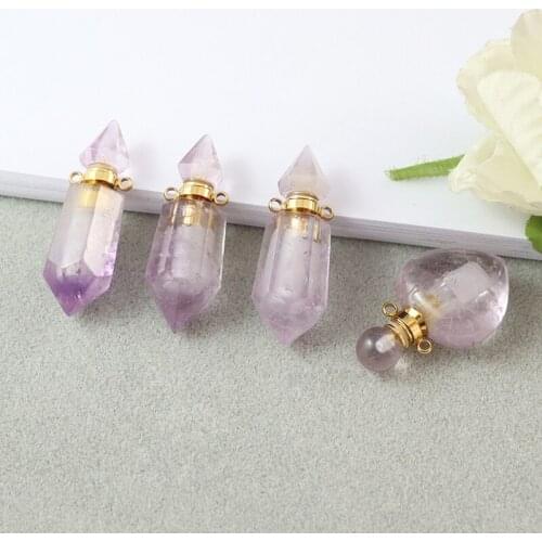 1PC Natural Quartz Stone Perfume Bottle Pendant Charm Feb Birthstone Essential Oil Diffuser Pendant Women Jewelry