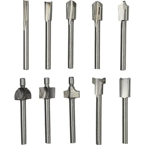 10pcs Shank Wood Router Bit Woodworking Drill Bits For Rotary Tools DIY Woods Makin HSS 1/8"