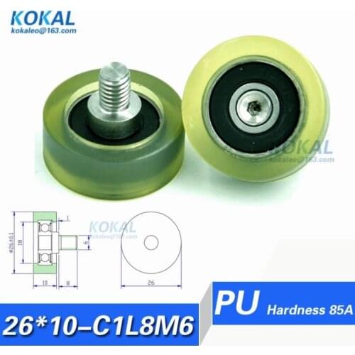 [PU26*10-C1L8M6]Free Shipping 10pcs high loading low noise nonstandard ball bearing PU rubber wheels 06*26*10mm with M6 screw