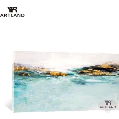 100% Hand drawn abstarct oil painting seascape for home wall decoration gold landscape wall art picture poster for living room