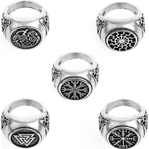 15 Collections Norse Vikings Rune Helm of Awe Ring Norde Vigisr Mens Ring Large Size