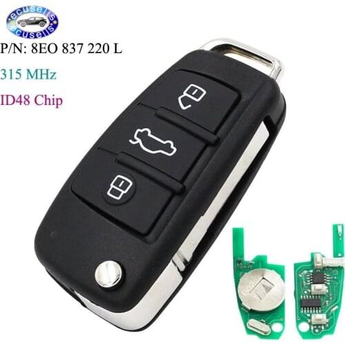 3 Buttons Folding Remote Car Key 315MHz with ID48 Chip for Audi A2 A3 A4 S3 S4 2006-2010 P/N:8EO 837 220 L
