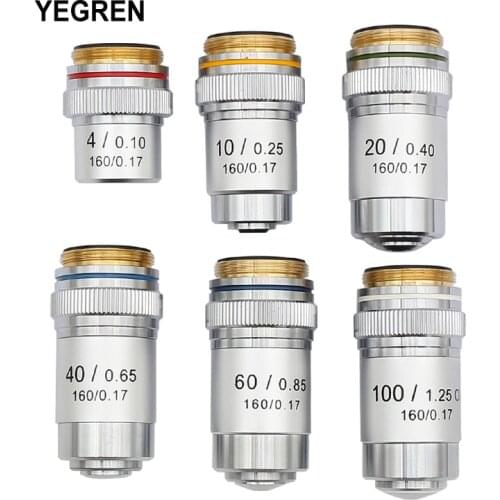4X 10X 20X 40X 60X 100X Achromatic Objective Lens 195 mm Conjugate Distance HD DIN for Biological Microscope 160/0.17