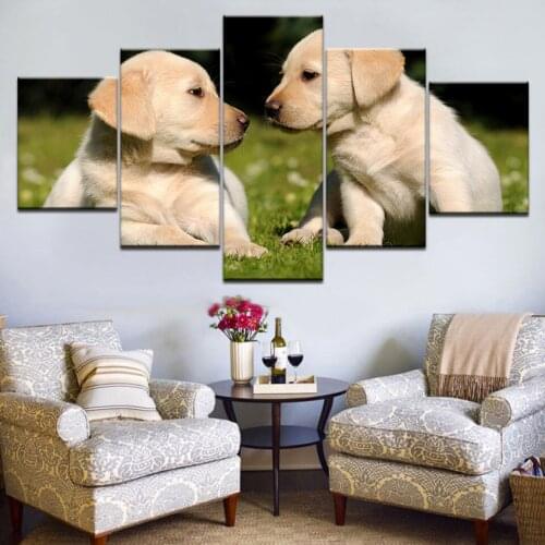 5 Panel/pieces HD Print Labrador puppies in grass animal wall posters Print On Canvas Art Painting For home living room decor