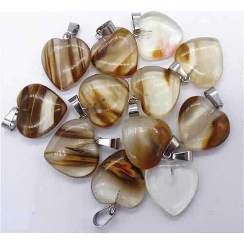 50Pcs 20x20x7mm Wholesale Brown Fire Cherry Quartz Love Heart Pendant Bead DIY Earrings Handmade Jewelry Accessories S678