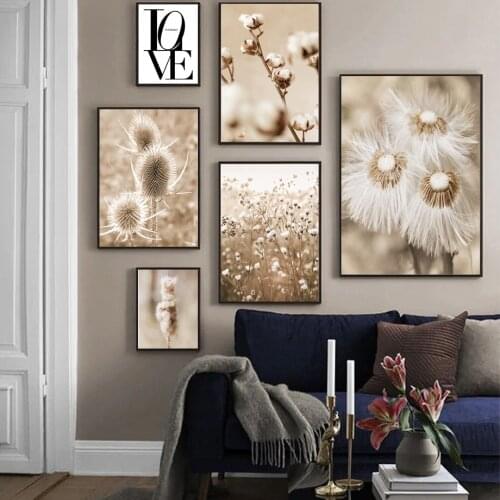 Beige Pampas Grass Lion Tree Dried Flower Wall Art Canvas Painting Nordic Posters And Prints Wall Pictures For Living Room Decor