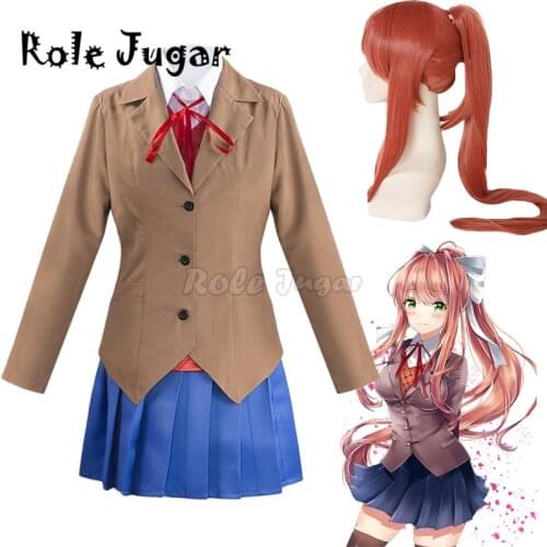 Doki Doki Literature Club Monika Sayori Yuri Natsuki Cosplay Costume School Uniform Wig Girl Anime Halloween Costumes For Women