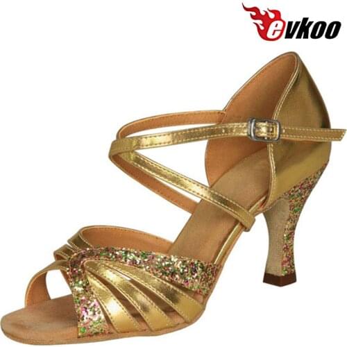 Evkoodance Salsa Latin Dance Shoes For Ladies Evkoo Dance Brand New Design Pu With Shiny 7cm Heel Lady Shoes Evkoo-198