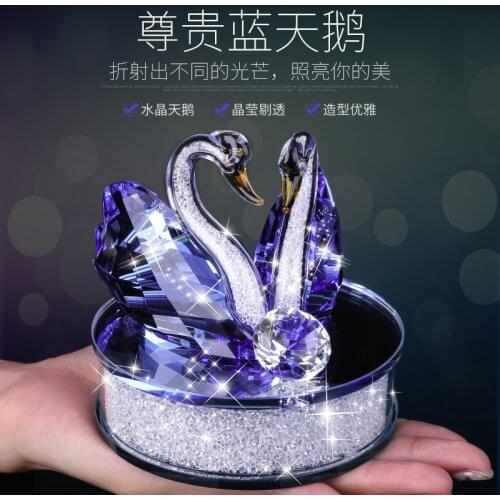 Exquisite Handmade Crystal Swan Crystal Animal Figurines Glass Car Ornament Decor Couple Swan With Base Home Decor Xmas Gift