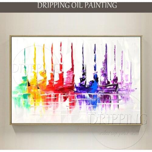 Artist Hand-painted High Quality Vivid Color Oil Painting on Canvas Handmade Abstract Modern Boat Oil Painting for Living Room