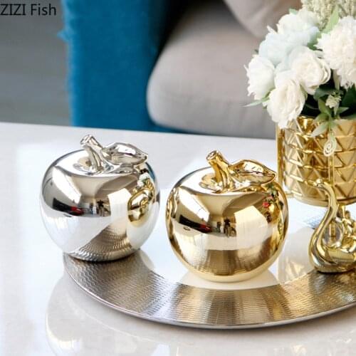 Fruits Statue Golden/Silver Apple Ornaments Desk Decor Fruits Ceramic Figurines Tabletop Adornment Home Decoration Modern