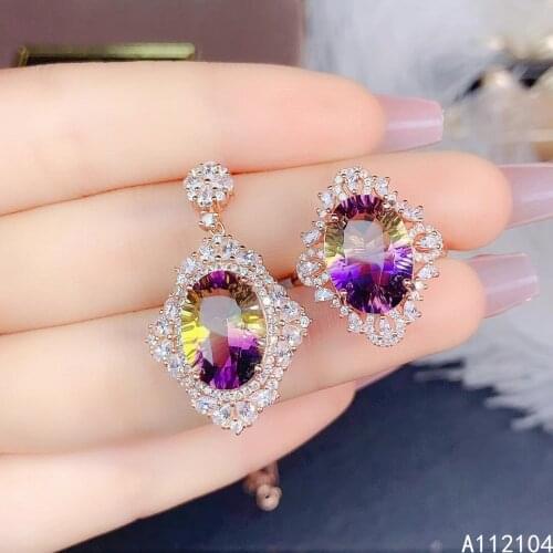 KJJEAXCMY fine jewelry 925 sterling silver inlaid Ametrine women noble exquisite Gradient big gem ring pendant set support detec