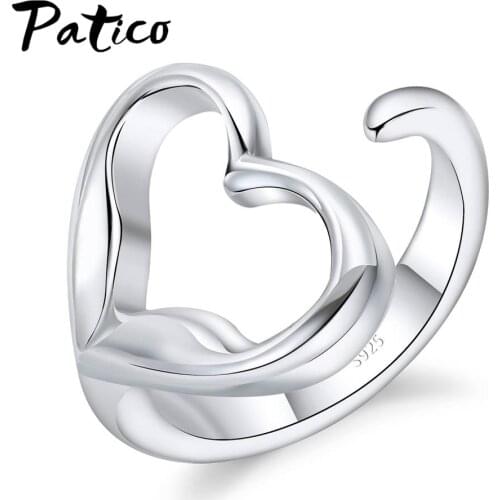 Trendy Opening Rings Heart 925 Sterling Silver Engagement Rings For Women Valentines Day Anillos Bague Lovers Jewelry