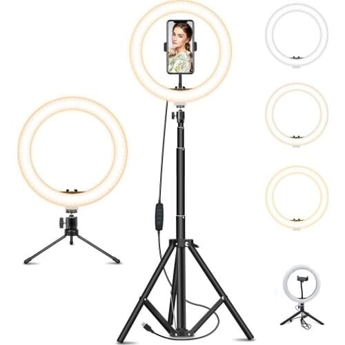 Selfie Ring Light with Adjustable Tripod Stand & Phone Holder for Live Stream/Makeup Dimmable Led Camera Ringlight for tiktok