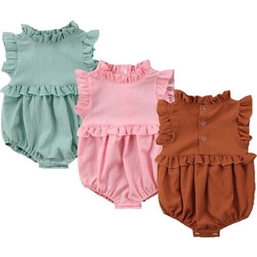 Newborn Baby Girls Sleeveless Ruffles Sleeveless Romper Jumpsuit Clothes Outfits Summer