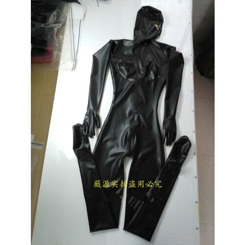 Full Body Latex Catsuit 3d Breast Rubber Bodysuits Hood with Back Crotch Zipper