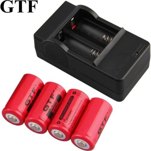 Gtf 4 pgs 16340 2800mah 3.7v lithium ion battery + 1pcue/eua plug charger 3 red blue colours for flashlight toys