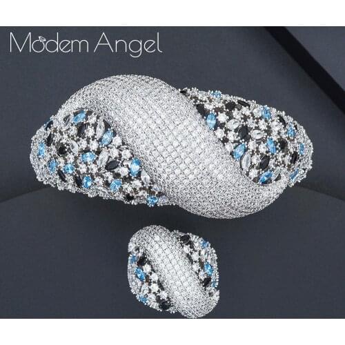 ModemAngel Luxury Delicate African Bangle Ring Sets Fashion Dubai Bridal Jewelry Sets For Women Wedding Jewelry Sets