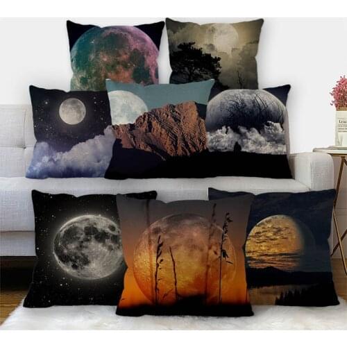 Nice Landscape Moon Pillowcase Cotton Linen Fabric Square Zipper Pillowcase 45X45cm Wedding Decorative Pillow cover 11-17
