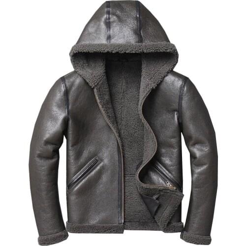 Factory 2019 New Men Hooded Shealing B3 Pilot Jacket Casual Wool Fur Sheepskin Flight Jackets Russia Winter Coats Free Shipping