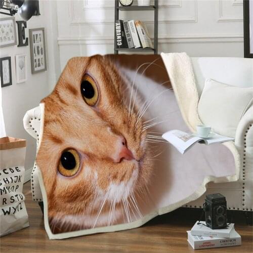 Cat Throw Blanket on Bed 3D Animal Plush Sherpa Blanket Pet Siamese Bedspreads Fur Print Thin Quilt DropShip