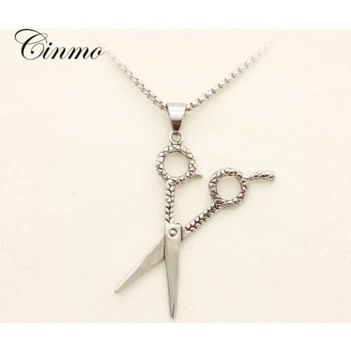 Cinmo Trendy Pattern Scissor Necklace Hip Hop Punk Barber Tool Stainless Steel Necklaces For Men Women Fashion Jewelry Gift