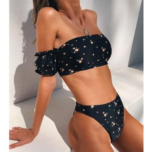 Hirigin Sexy High Waist Bikinis Set Womens Swimsuits Off Shoulder Female Push Up Ruffle Swim Biquini Women Bathing Suit Biquini