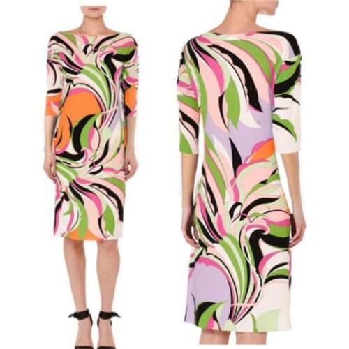 Womens new Italian fashion show o-Neck , pretty dress half sleeve printing knitting dress