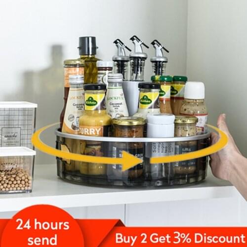 360 Rotating Tray Transparent Kitchen Storage Containers Spice Jar Snack Food Bathroom Box Non Slip Cosmetics Organizer Shelf