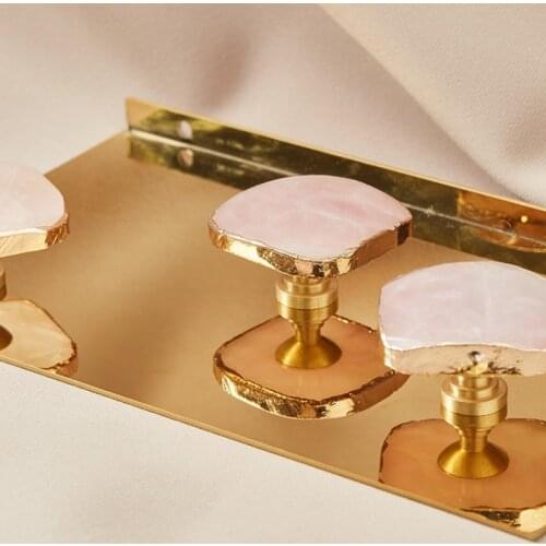 Natural Crystal Furniture Handles Pink Drawer Knobs Handles for Cabinets and Drawers Brass Dresser Knob Copper Wardrobe Pulls