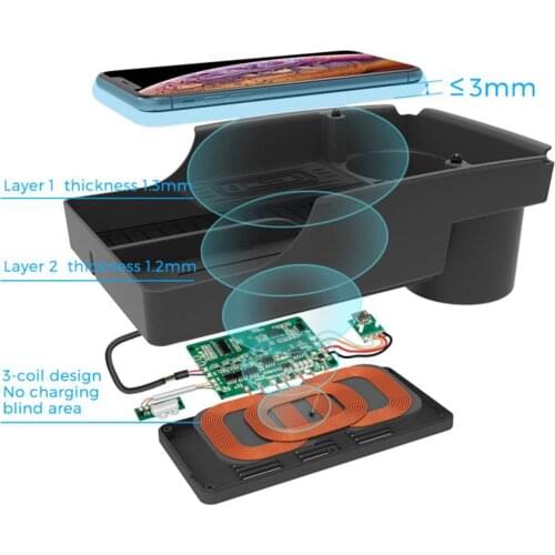 Mobile Phone Qi 7.5W/10W Wireless Charger Storage Box Replacement for Tesla Model S X, Black Color
