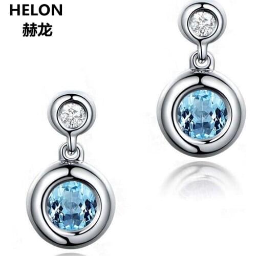 Solid 14k White Gold Natural Blue Topaz Stud Earrings for Women Christmas Valentines day gifts Fine Jewelry