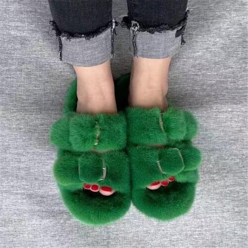 Male And Female Couples Summer Fluffy Mink Fur Slippers 100% Ladies Sandals Fashion Luxurious Home Sandals Girl Outdoor Shoes
