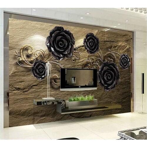 Modern minimalist custom photo 5D8D embossed stereo rose marble sofa sofa background wall flower wallpaper