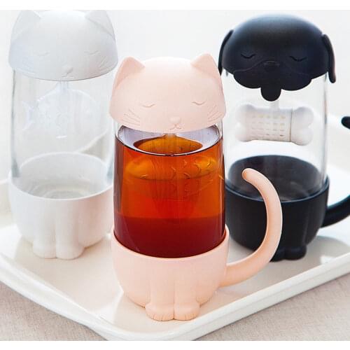 Cute Cartoon Glass Water Bottles With Tea Filter Non-slip Free 280ML Portable Leakproof Bicycle Sport Drinkware Bottle