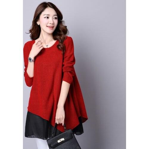Sueter Mujer Pullover Casual Sweaters Plus Size Korean Fashion Style Fake Two Pieces Sweater Women Pull Femme KJ112