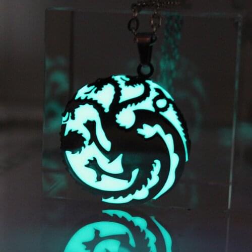 Glow necklace Punk stainless steel Three-headed dragon necklace & Pendants GLOW in the DARK Luminous chain necklace